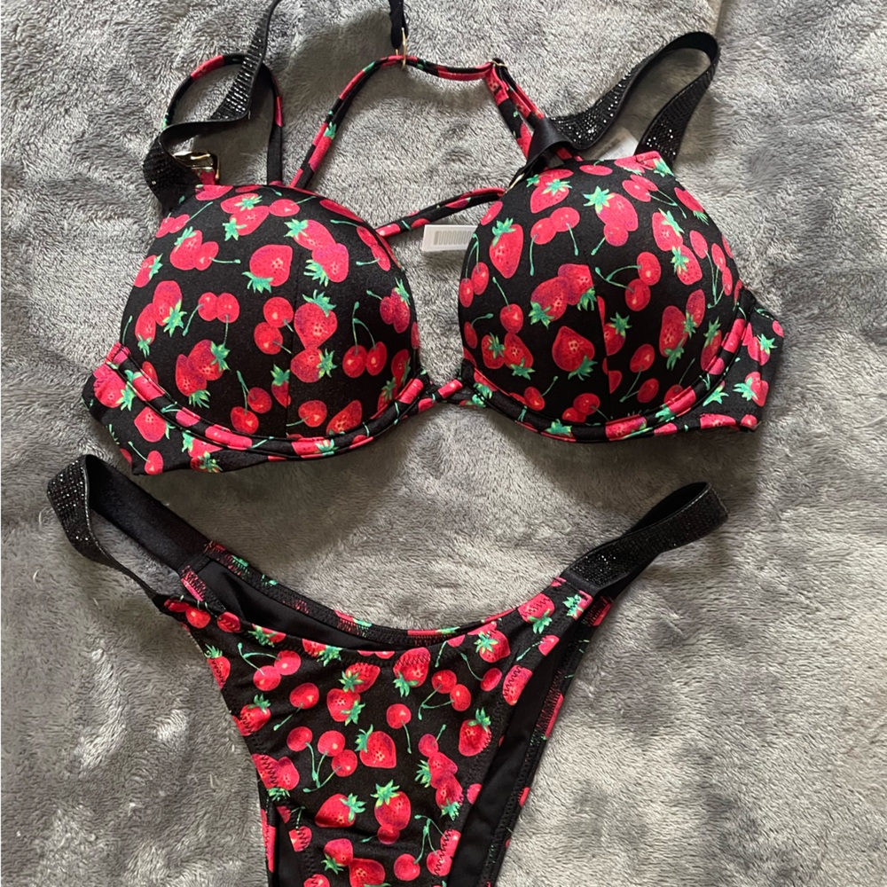 Victoria's Secret Black and Pink Floral Bikini 34B/Small